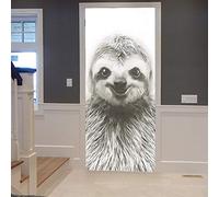 A.Monamour 3D Door Stickers for Interior Doors Portrait of A Cute Smiling Sloth Animal Theme Drawing Sketch Art Vinyl Waterproof Self Adhesive Door Mural Decals for Bedroom Office Bathroom 77 x 200 cm