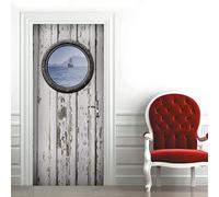 A.Monamour 3D Door Stickers for Interior Doors Ship Porthole On White Wooden Wall Vinyl Waterproof Self Adhesive Door Mural Decals for Bedroom Office Bathroom 85 x 215 cm