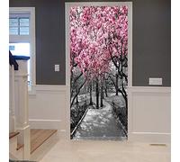 A.Monamour 3D Door Stickers for Interior Doors Spring Pink Cherry Bloom Trees Forest In Central Park New York Vinyl Waterproof Self Adhesive Door Mural Decals for Bedroom Office Bathroom 90 x 200 cm