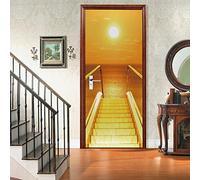 A.Monamour 3D Door Stickers for Interior Doors Stairs Near The Sea in Golden Tone Vinyl Removable Self Adhesive Door Poster Wallpaper Mural Decals for Bedroom Office Bathroom