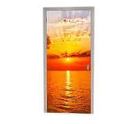 A.Monamour 3D Door Stickers for Interior Doors Sunrise and Sunset in The Sea Nature Landscape Red Background Vinyl Waterproof Self Adhesive Door Mural Decals for Bedroom Office Bathroom 90 x 200 cm