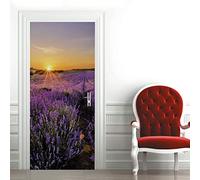 A.Monamour 3D Door Stickers for Interior Doors Sunset Over Lavender Field in Provence France Vinyl Removable Self Adhesive Door Poster Wallpaper Mural Decals for Bedroom Office Bathroom