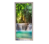 A.Monamour 3D Door Stickers for Interior Doors Thailand Waterfall in Kanchanaburi Exotic Tropical Forest Trees Nature Landscape Vinyl Door Decals Door Murals Removable Decors for Bedroom Bathroom