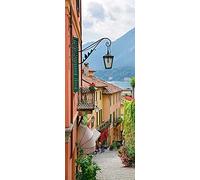 A.Monamour 3D Door Stickers for Interior Doors Town Street View in Bellagio Lake Como Italy Vinyl Waterproof Self Adhesive Door Mural Decals for Bedroom Office Bathroom 77 x 200 cm