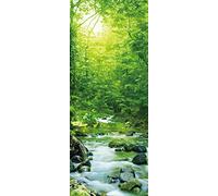 A.Monamour 3D Door Stickers for Interior Doors Tropical Forest Mountain Stream with Sunbeam in A Morning Vinyl Removable Self Adhesive Door Poster Wallpaper Mural Decals for Bedroom Office 90x200cm