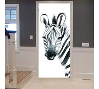 A.Monamour 3D Door Stickers for Interior Doors Watercolor Zebra Drawing Portrait White Background Vinyl Waterproof Self Adhesive Door Mural Decals for Bedroom Office Bathroom 90 x 200 cm