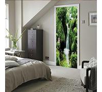 A.Monamour 3D Door Stickers for Interior Doors Waterfall in Valley Among Forest Vinyl Waterproof Self Adhesive Door Mural Decals for Bedroom Office Bathroom 95x215cm
