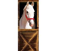 A.Monamour 3D Door Stickers for Interior Doors White Horse Looking Over the Barn Door in the Stable Vinyl Waterproof Self Adhesive Door Mural Decals for Bedroom Office Bathroom 77 x 200 cm