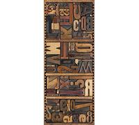 A.Monamour 3D Door Stickers for Interior Doors Wooden Retro Letter Print Set Antique Letterpress Printing Blocks Vinyl Removable Self Adhesive Door Poster Wallpaper Mural Decals 85 x 215 cm