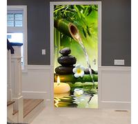 A.Monamour 3D Door Stickers for Interior Doors Yoga Meditation Idea Green Bamboo Water Natural Scenery Vinyl Door Decals Door Murals Removable Posters Decors Decorations for Bedroom Office Bathroom
