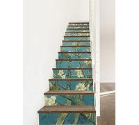 A.Monamour 3D Self-Adhesive Removable Stair Stickers Almond Blossom Tree By Vincent Van Gogh Oil Painting Vinyl Stair Riser Decals Kitchen Tile Stickers Mural Wall Stickers Wallpaper 13 Pieces
