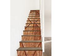A.Monamour 3D Self-Adhesive Removable Stair Stickers Old Rustic Farm Barn Wooden Door Abstract Art Vinyl Stair Riser Decals Kitchen Tile Stickers Mural Wall Stickers Wallpaper 13 Pieces