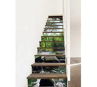 A.Monamour 3D Self-Adhesive Removable Stair Stickers Thailand National Parks Green Trees Forest Mountain Cave River Vinyl Stair Riser Decals Kitchen Tile Stickers Mural Wall Stickers 13 Pieces