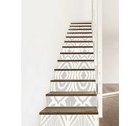 A.Monamour 3D Self-Adhesive Removable Stair Stickers Watercolor Grey Ink Textured Japanese Ikat Shibori Ethnic Vinyl Stair Riser Decals Kitchen Tile Stickers Mural Wall Stickers Wallpaper 13 Pieces
