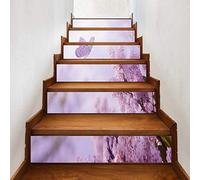 A.Monamour 3D Self-Adhesive Stair Riser Decals Stickers Purple Lilac Flower Tree Flying Butterfly Nature Removable Vinyl Stair Stickers Kitchen Tile Stickers Mural Wall Stickers Wallpaper 6 PCs