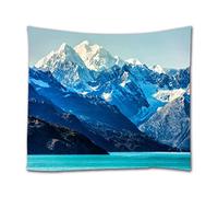 A.Monamour Alaska Glacier Bay White Snow Mountain Peaks Nature Landscape Picture Print Fabric Wall Hanging Tapestry Wall Decors For Bedroom Living Room 180X230Cm/71 X90