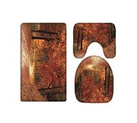 A.Monamour Bath Mat Set of 3 Colorful Autumn Trees Forest Orange Yellow Leaves Road Nature Landscape Flannel Washable Toilet Pedestal Mat Toilet Seat Lid Covers Cushions Pads Non Slip Bathtub Rug