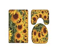 A.Monamour Bath Mat Set of 3 Summer Sunflower Field Nature Landscape Flannel Washable Toilet Pedestal Mat Toilet Seat Lid Covers Cushions Pads Non Slip Bathtub Rug