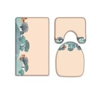 A.Monamour Bath Mat Set of 3 Watercolor Town Scene Tree House Pink Background Flannel Washable Toilet Pedestal Mat Toilet Seat Lid Covers Cushions Pads Non Slip Bathtub Rug