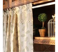 A.Monamour Beige Cotton Linen Green Leaf Retro Rustic Farmhouse Country Rod Pocket Opaque Short Curtain for Small Window Drapes Window Treatment Valance Shades for Kitchen Café Bathroom