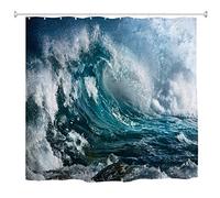 A.Monamour Big Storm Blue Sea Ocean Wave Nature Scenery Backgrounds Photography Picture Print Waterproof Mildew Resistant Polyester Fabric Shower Curtain For Bathroom Accessory 180X180 Cm/ 72X72 Inch