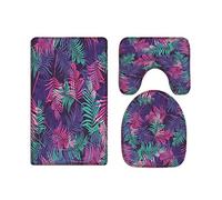 A.Monamour Blue Backgrounds Tropical Palm Leaf Pattern Summer Party Decors Art Print Soft Flannel Cloth Washable Bath Mat Rug Set Toilet Seat Covers Toilet Lid Covers Cushions Toilet Accessories