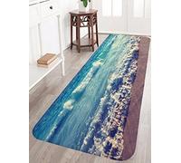 A.Monamour Blue Ocean Sea Big Waves Beach Seaside Nature Tropical Scenery Print Flannel Fabric Antibacterial Rubber Non-Slip Bath Rugs Mats for Bathroom Bathtub Mats 40x120cm / 16"x48"