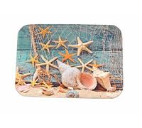 A.Monamour Blue Wooden Boat Nautical Décor Marine Fishing Net Sea Stars And Shells Picture Print Non-Slip Flannel Bath Rugs Mats for Bathroom Shower Toilet Floor 40x60cm / 16"x24"