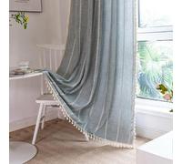 A.Monamour Bohemian Farmhouse Semi Blackout Rod Pocket Solid Geometric Window Curtain Panels Window Treatment Drapes with Handmade Tassels for Bedroom Kitchen Living Room, 1 Panel, blue