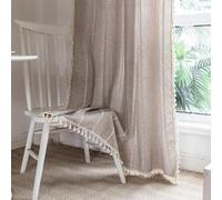 A.Monamour Bohemian Farmhouse Semi Blackout Rod Pocket Solid Geometric Window Curtain Panels Window Treatment Drapes with Handmade Tassels for Bedroom Kitchen Living Room, 1 Panel, coffee