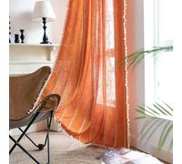 A.Monamour Bohemian Farmhouse Semi Blackout Rod Pocket Solid Geometric Window Curtain Panels Window Treatment Drapes with Handmade Tassels for Bedroom Kitchen Living Room, 1 Panel, orange