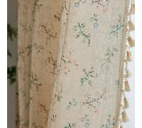 A.Monamour Boho Farmhouse Cotton Linen Semi Blackout Rod Pocket Beige Floral Window Curtain Panels Window Treatment Drapes with Handmade Tassels for Bedroom Kitchen Living Room, 1 Panel, floral