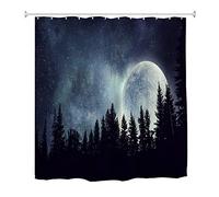 A.Monamour Bright Full Moon in The Starry Sky at Night Nature Forest Trees Waterproof Long Thicken Fabric Polyester Shower Curtain Set With Hooks 180x180 cm/ 72x72