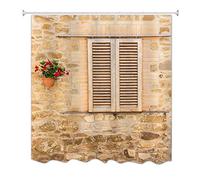 A.Monamour Brown Stone Brick Wall Old Window Flowers Ancient Building Print 100% Polyester Fabric Waterproof Mouldproof Shower Curtain Set With Rings, Rust Proof Grommets 180X180 Cm / 72X72 Inch