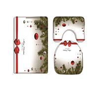 A.Monamour Christmas Background With Fir Twigs Wreath Red Ribbon Bow Balls Holiday Decorations Print Soft Flannel Bath Mat Rug Set Toilet Seat Covers Toilet Lid Covers Cushions Toilet Accessories
