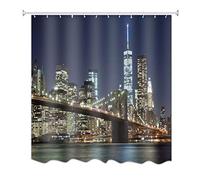 A.Monamour City Night View Buildings Bridge Lights Scenery Graphic Picture Print Waterproof Mildew Resistant Fabric Polyester Shower Curtain For Bath Accessory 180X180 Cm / 72X72 Inch