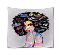 A.Monamour Contemporary Watercolor Painting Portrait Of An Afro Hair American Woman Face Abstract Art Fabric Wall Tapestry Wall Décor Wall Hangings For Bedroom Living Room Dorms 180x200cm