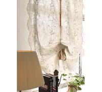 A.Monamour Cotton Linen Semi Transparent Floral Embroidered Fabric Balloon Curtain Window Roman Shades Window Treatment Tie Up Curtain Farmhouse Adjustable Tie Tieup, Rod Pocket/Pinch Pleat, 1 Piece