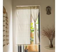 A.Monamour Farmhouse Cotton Semi Sheer Striped Rod Pocket Window Treatment Curtain Panels Drapes In Middle Split Style with Handmade Tassels for Bedroom Kitchen Living Room, 1 Panel, beige