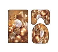 A.Monamour Golden Champagne Color Glittered Stars Balls Candles Christmas Print Soft Flannel Washable Toilet Seat Covers Toilet Lid Covers Cushions Pads Skidproof Bath Mat Rug for Toilet Accessories