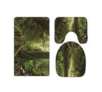 A.Monamour Green Tropical Jungle Rain Forest Trees Wooden Bridge Nature Scenery Photo Printed Soft Flannel Washable Bath Mat Rug Set Toilet Seat Covers Toilet Lid Covers Cushions Toilet Accessories