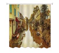 A.Monamour Houses By The River Country Home Scenery High Resolution Photography Postcard Picture Print Waterproof Mildew Resistant Fabric Shower Curtain For Bathroom Decors 165X180 CM / 65" X 72"