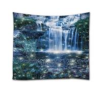 A.Monamour Magic Night Waterfall Fairy Garden Fantasy Scene Abstract Landscape Print Boho Hippie Mandala Wall Hanging Tapestry Wall Art Decors Fabric Tablecloth 153x203cm