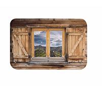 A.Monamour Nature Mountains Landscape Scenery Outside Wooden Window Print Soft Flannel Non-Skid Bath Rugs Mats for Bedroom Floor Entrance Carpets 40x120cm / 16"x48"