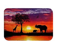 A.Monamour Non-Slip Absorbent Washable Bath Mat Silhouette of African Animals Elephant Giraffe Tree At Sunset Colorful Sky Soft Flannel Mat Rug Carpet for Bathroom Bathtub Shower Kitchen Sink 40x60cm