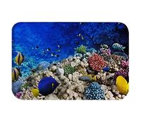 A.Monamour Non-Slip Water Absorbent Bath Mat Aquarium Coral and Fish Underwater Marine Life Blue Ocean Soft Flannel Mat Rug Carpet for Bathroom Bathtub Shower Kitchen Sink Bedroom Living Room 40x120cm