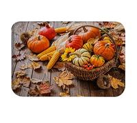 A.Monamour Non-Slip Water Absorbent Bath Mat Autumn Harvest Pumpkins Corncobs Leaves in Basket on Wooden Background Soft Flannel Mat Rug Carpet for Bathroom Bathtub Shower Kitchen Bedroom 40x120cm