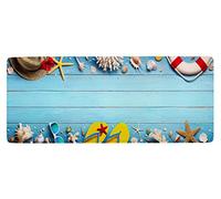 A.Monamour Non-Slip Water Absorbent Washable Bath Mat Beach Accessories Seashells Starfish Flip-Flops Blue Wood Planks Soft Flannel Mat Rug Carpet for Bathroom Bathtub Shower Kitchen Bedroom 40x120cm