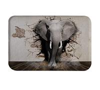 A.Monamour Non-Slip Water Absorbent Washable Bath Mat Elephant Coming out of the Wall 3D Art Animal Theme Soft Flannel Mat Rug Carpet for Bathroom Bathtub Shower Kitchen Sink Bedroom 40x60cm