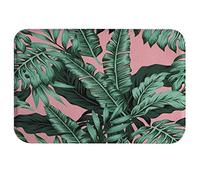 A.Monamour Non-Slip Water Absorbent Washable Bath Mat Tropical Green Leaves Exotic Banana Palm Leaves Pink Background Soft Flannel Mat Rug Carpet for Bathroom Bathtub Shower Kitchen Sink 40x60cm